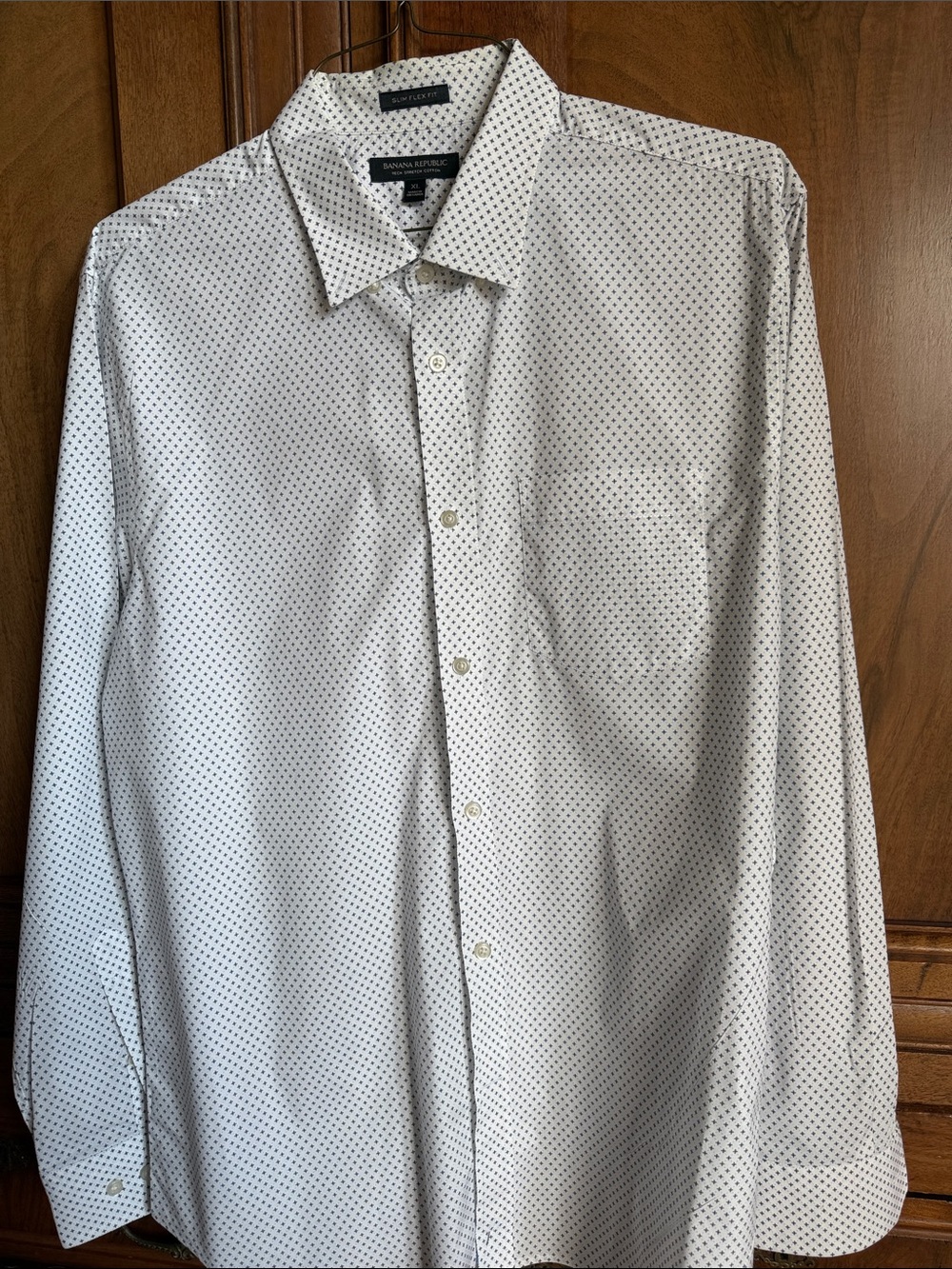 Banana Republic White Shirt with Navy Micro-Dots